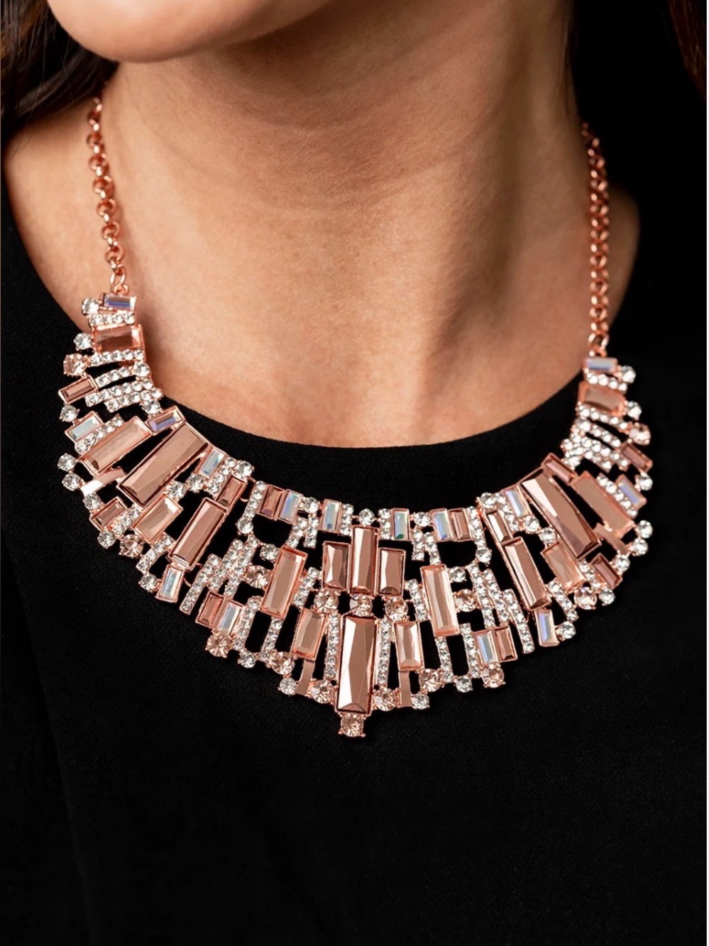 Rose Gold Crystal Statement Necklace & Earring Set
